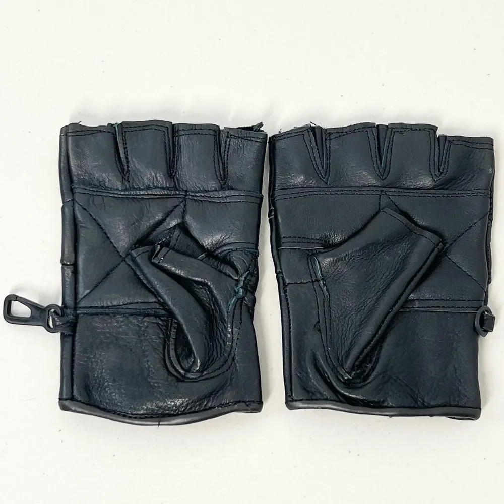 NWOT Yukon Leather Black Leather Fingerless Driving Motorcycle Gloves XXS